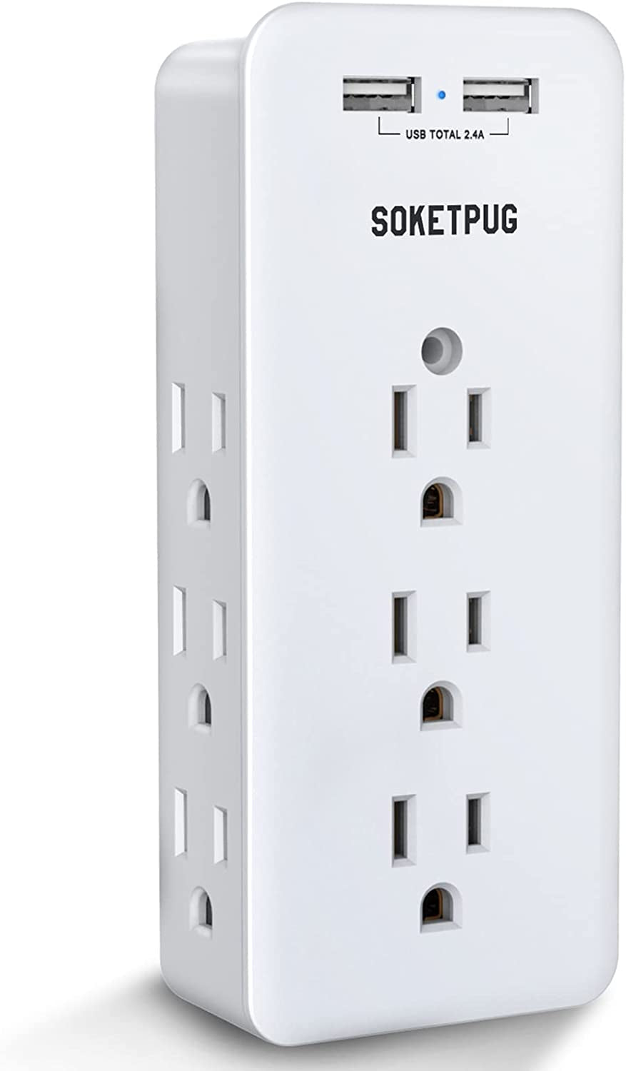 Surge Protector Outlet Extender, USB Wall Charger,  Multi Plug Outlet with 2 USB Charging Ports(Smart 2.4A Total), 9 AC Outlet Splitter Mountable, 3 Sided Plug Extender, Dorm Room Essential
